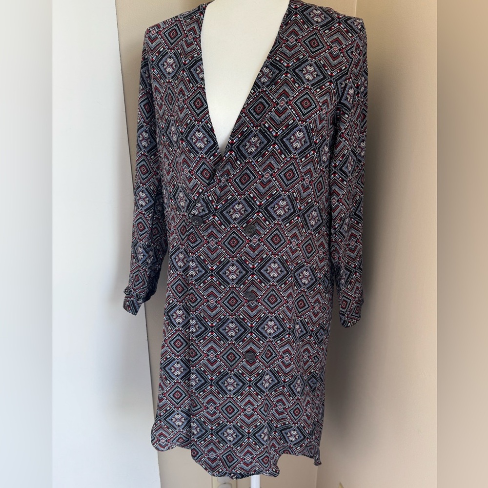 Jenni Kayne Double‎ Breast Blouse Jacket Dress Slip Silk Medium Red Blue Shift